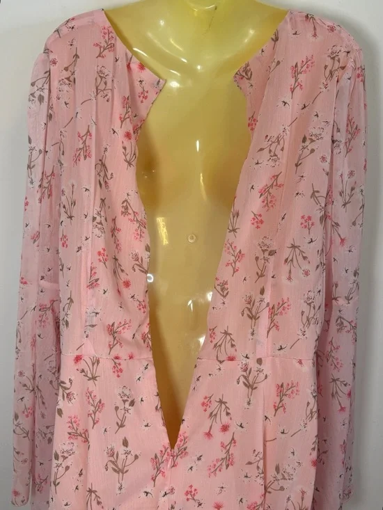 Double Crazy Pink Floral Bell Sleeve Mini Dress - Picture 7 of 8